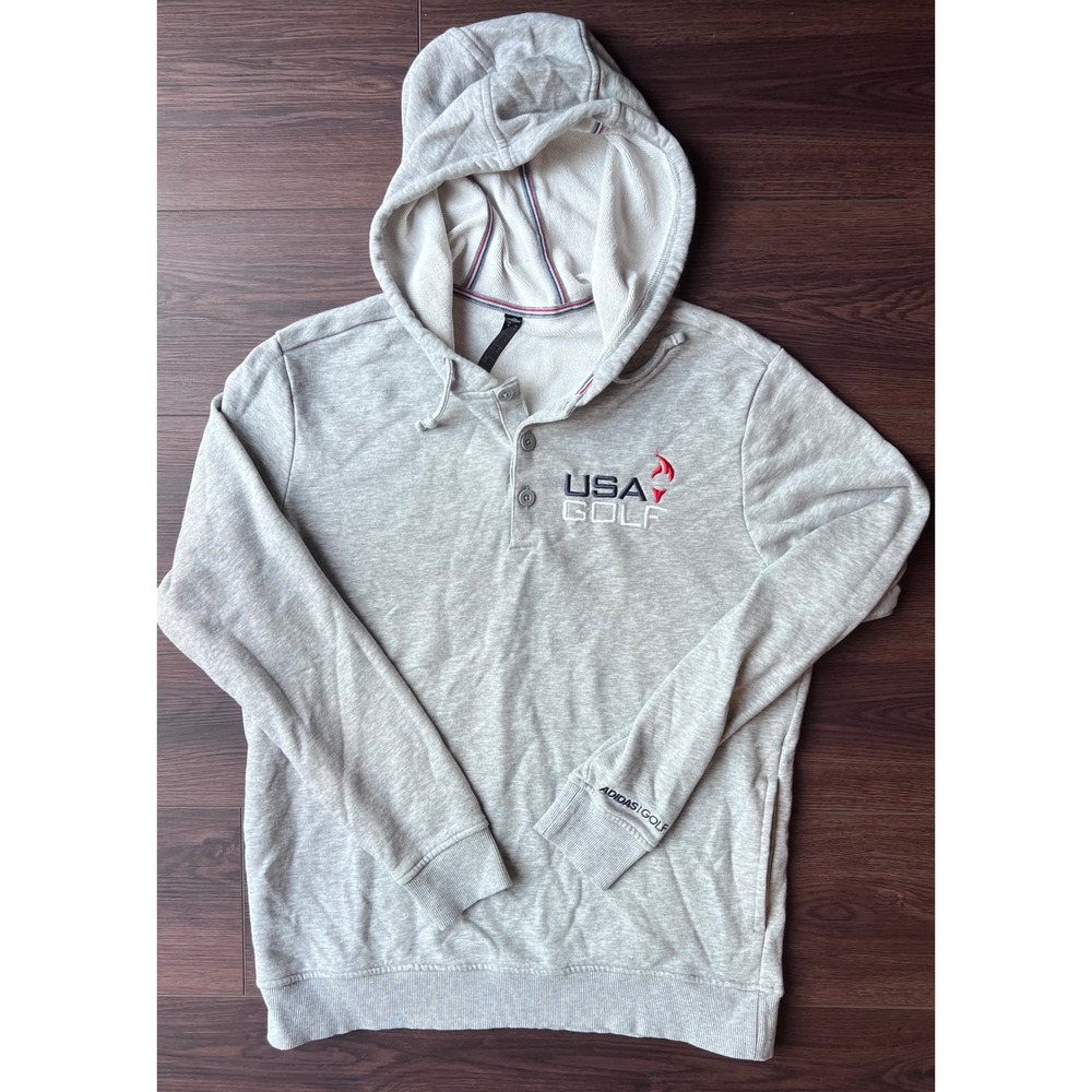 Adidas Golf Team USA Olympic Sweatshirt Mens Medium Gray Henley Hoodie Logo